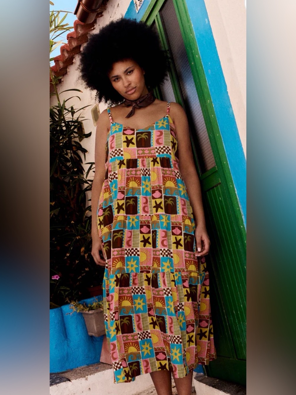 Lucy & Yak US 14 UK 18 Mable Cotton Tiered Midi-Maxi Dress in Coastal Print NWOT